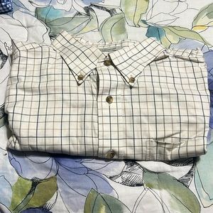 LL Bean Cream Short Sleeve Dress Shirt with Pocket, Wrinkle Resistant, L